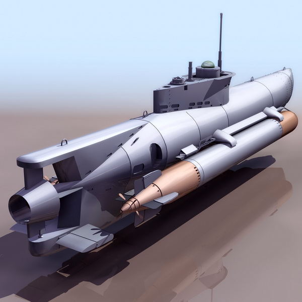 WWII German midget submarine Seehund 3D Model