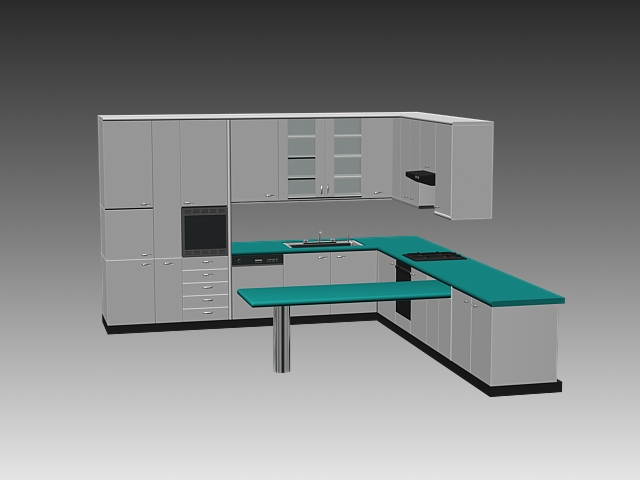Modern L kitchen cabinets 3D Model