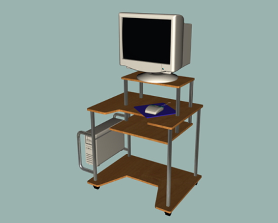 Simple computer table with computer 3D Model
