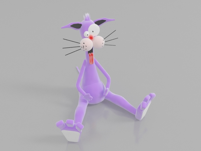 Purple cartoon cat character 3D Model