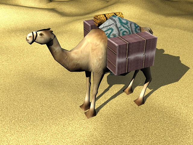 Camel and goods across the desert 3D Model